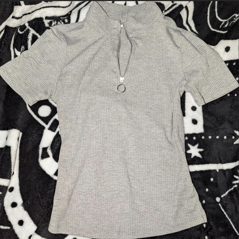 Grey Zip Turtleneck Crop Top
